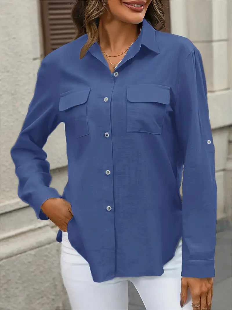 Athena - Camisa de Algodón con Bolsillos Frontales