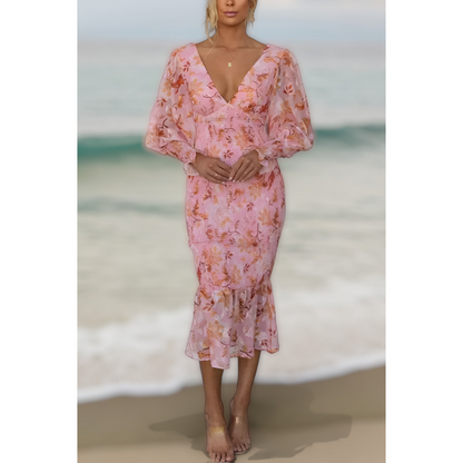 Melissa - Vestido Midi con Volantes Florales