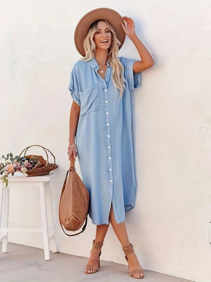Samira-Vestido camisero con bolsillos fijos
