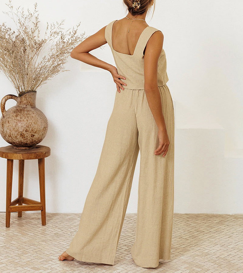 Evelyne - Conjunto de Top Minimalista de Lujo y Pantalones de Pierna Ancha