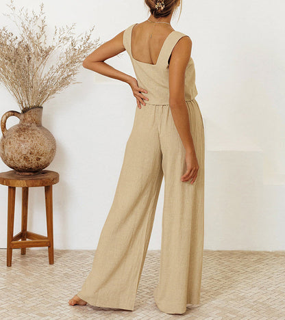 Evelyne - Conjunto de Top Minimalista de Lujo y Pantalones de Pierna Ancha