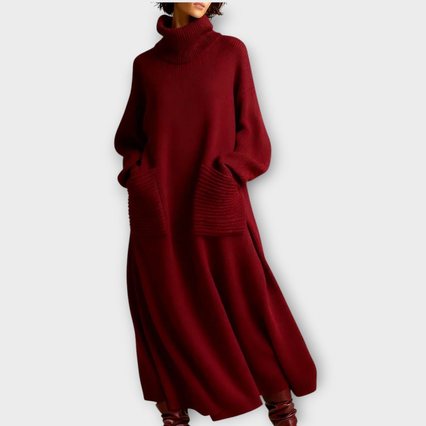 Vestido Maxi de Punto con Cuello Alto