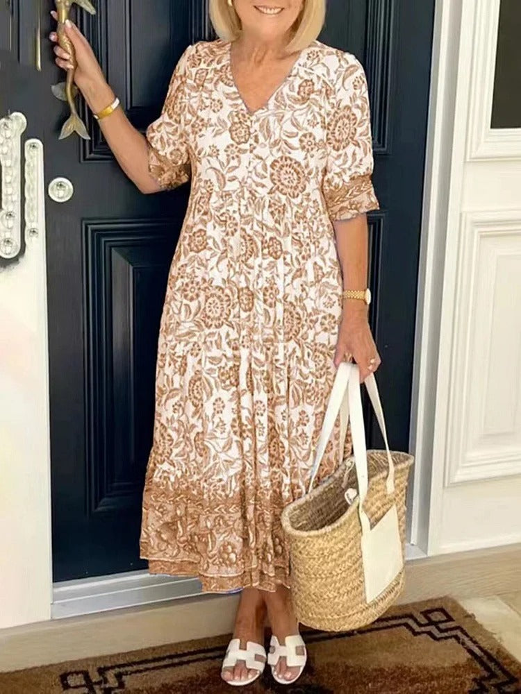 Lilara - Vestido Floral Boho con Escote en V Profundo