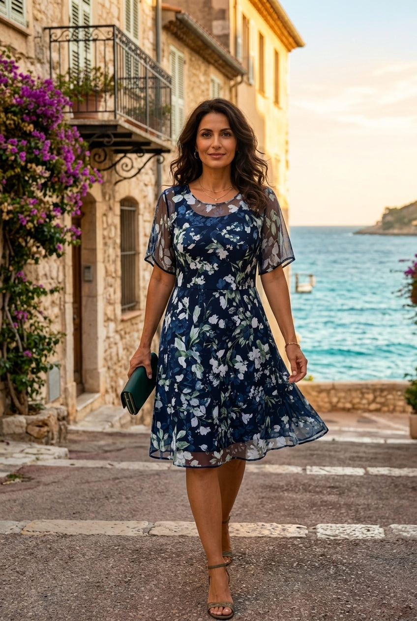 Vestido midi de chiffon floral — Elegancia natural y refinada