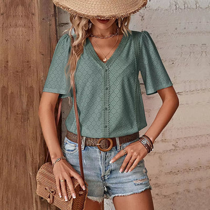 BLOUSE ADELHEID I DE MANGA CORTA CON ESCOTE EN V