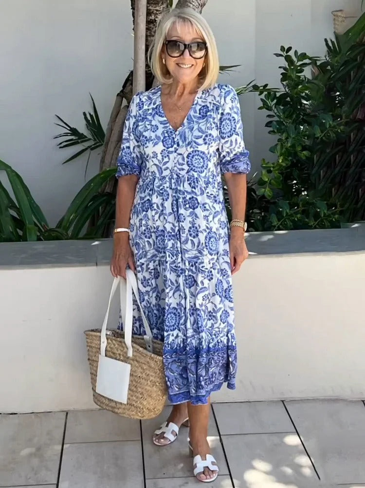 Lilara - Vestido Floral Boho con Escote en V Profundo