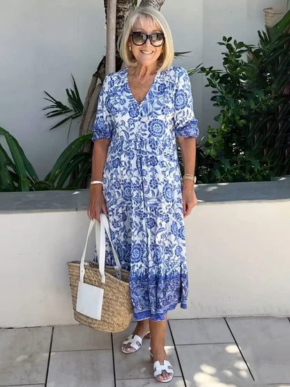 Lilara - Vestido Floral Boho con Escote en V Profundo