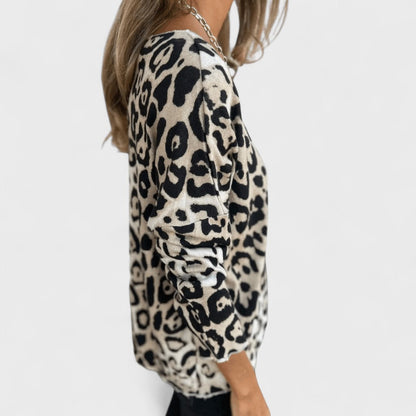 Elvéra - Top casual para mujer con estampado de leopardo