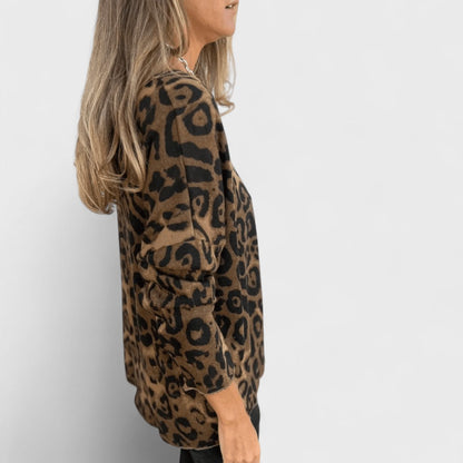 Elvéra - Top casual para mujer con estampado de leopardo