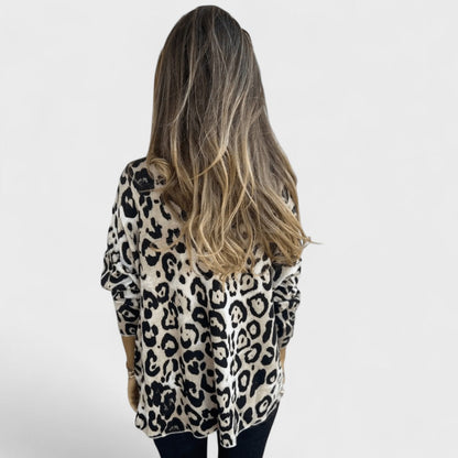 Elvéra - Top casual para mujer con estampado de leopardo