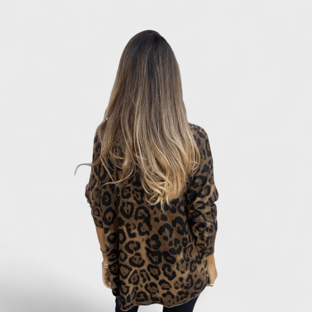Elvéra - Top casual para mujer con estampado de leopardo