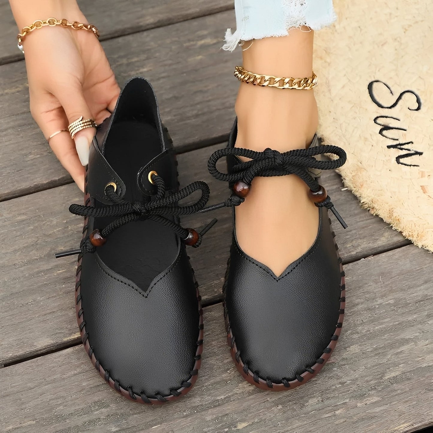 Carla - Zapatos clásicos con cordones y suela blanda para mujeres