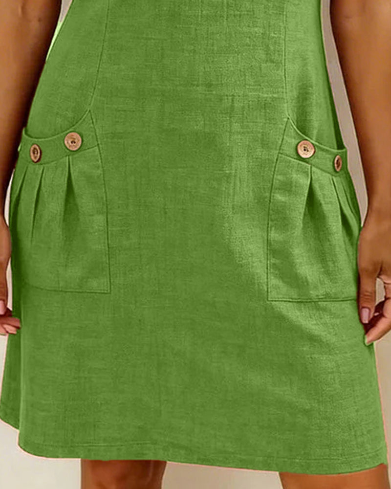 Vestido Corto de Lino y Algodón con Cierre de Cremallera - Corte A-Line Elegante