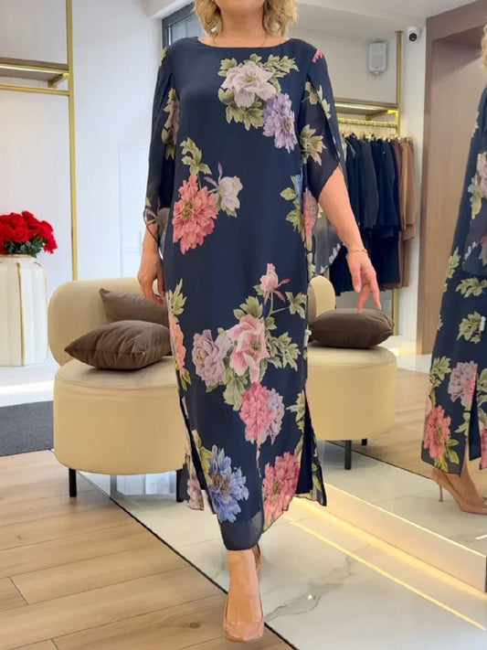 Vestido Maxi con Estampado Floral en Chiffon Ligero y Confortable