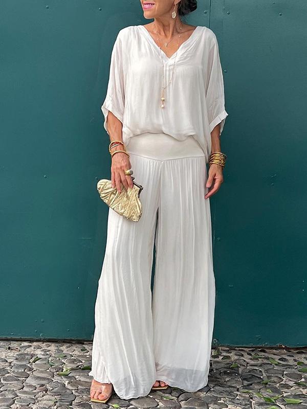 ESMERALDA – CONJUNTO DE PANTALONES ANCHOS DE CHIFFON ELEGANTE DE DOS PIEZAS