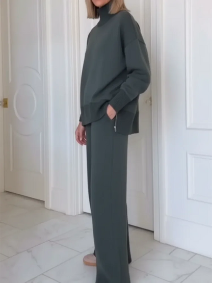Conjunto de Dos Piezas con Cuello Alto y Cierre de Cremallera, Pantalones Rectos