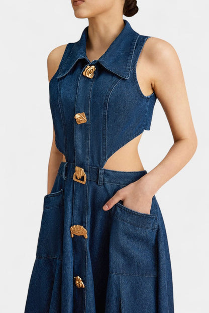 Alia Vestido de mezclilla sin mangas con corte