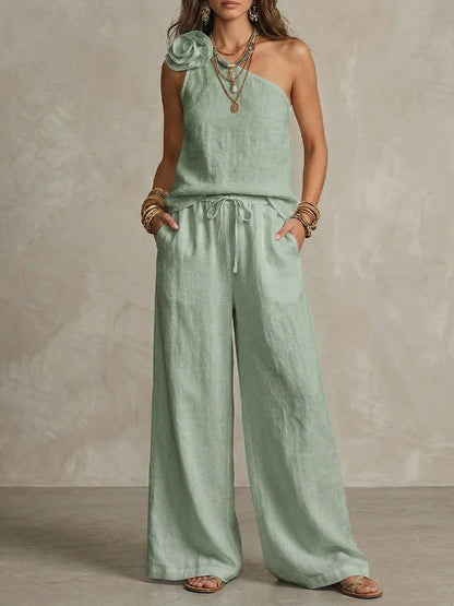 Conjunto Bicolor Elegante - Camisa Sin Mangas y Pantalones