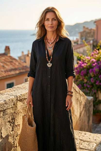 Vestido largo de camisa oversize bohemio - Algodón puro fluido y atemporal