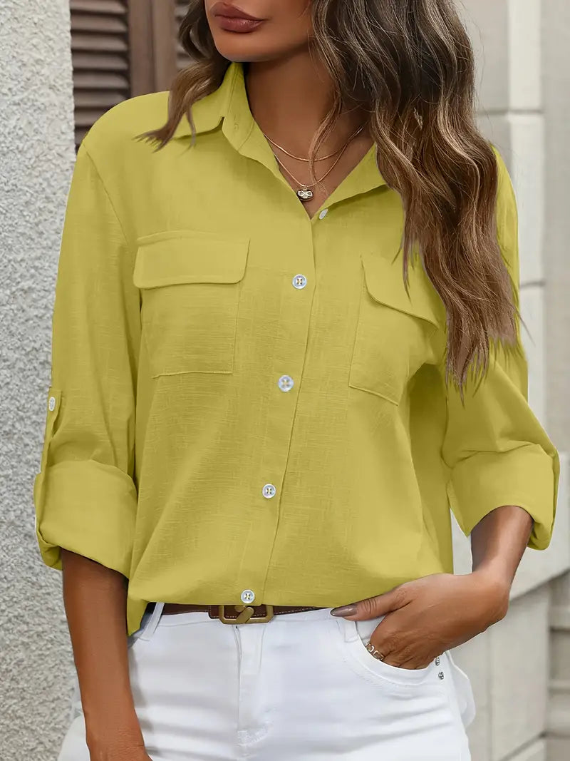 Athena - Camisa de Algodón con Bolsillos Frontales