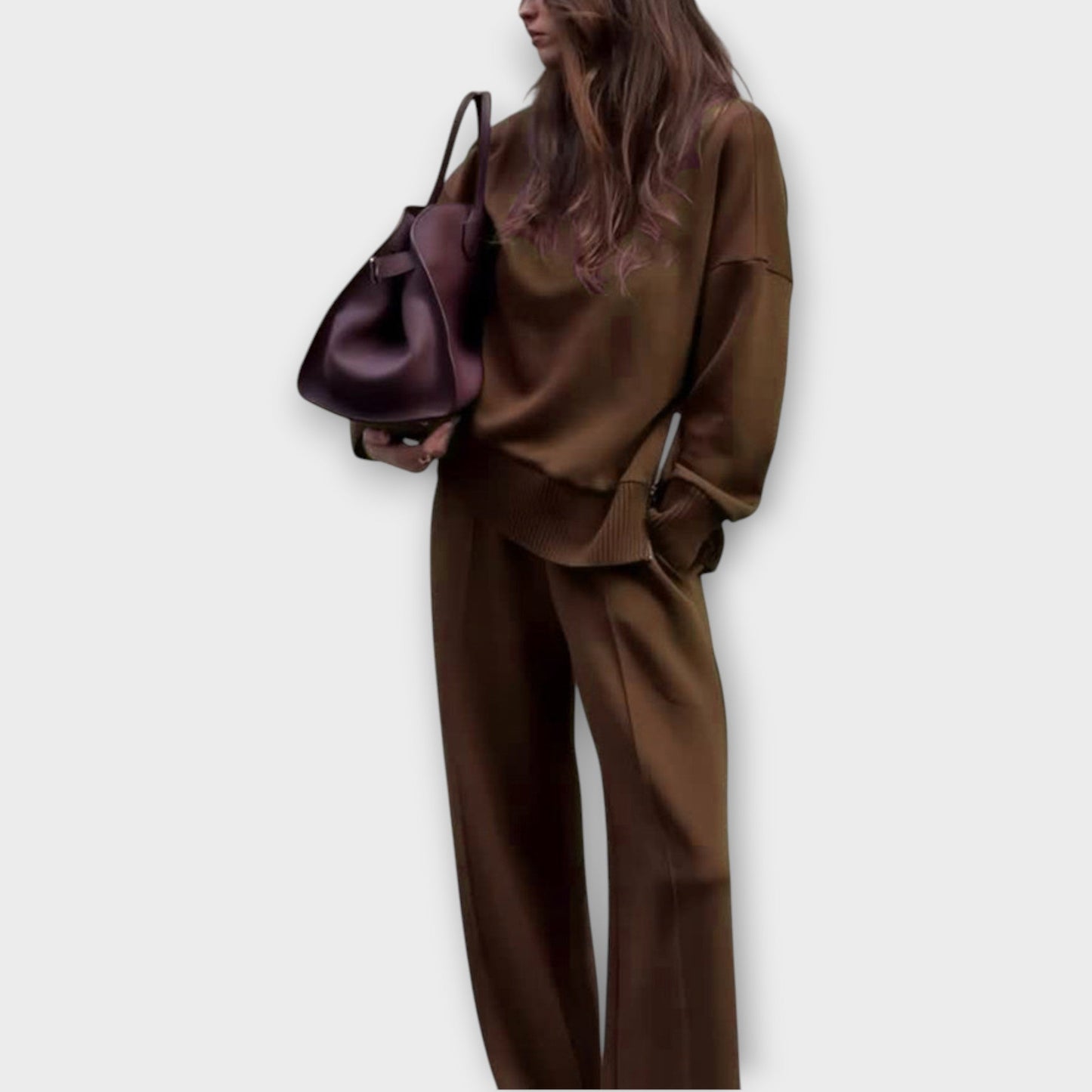 Conjunto de Suéter Relajado con Cuello Alto y Pantalones de Pierna Ancha