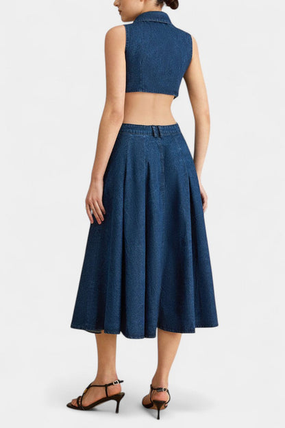 Alia Vestido de mezclilla sin mangas con corte
