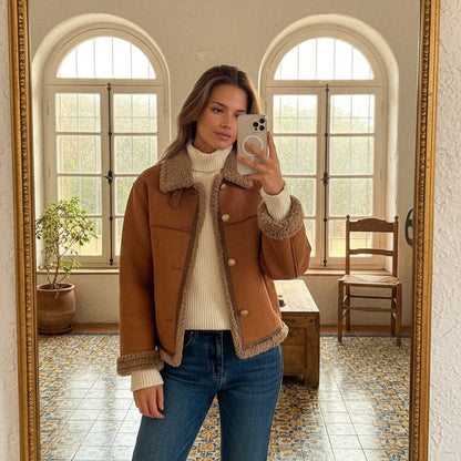 Isabel - Chaqueta de piel de oveja abotonada