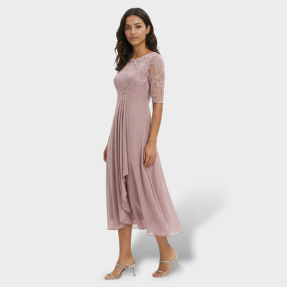 Vestido Fiesta Encaje Y Gasa Midi