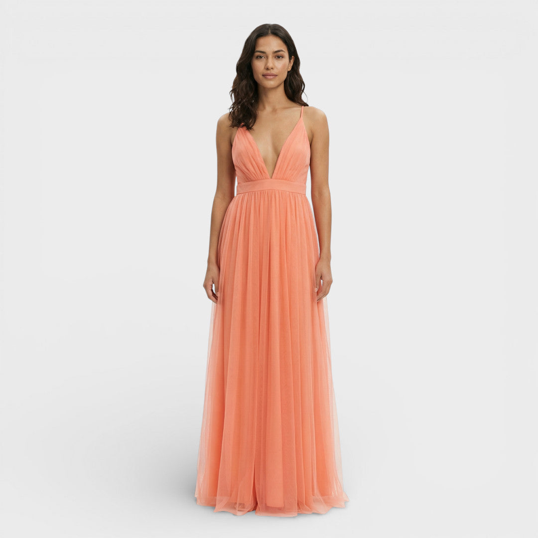 Vestido Maxi Fluido Naranja Mujer
