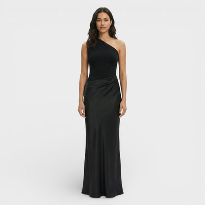 Vestido Maxi Satén Un Hombro