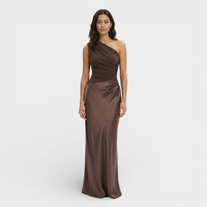 Vestido Maxi Satén Un Hombro