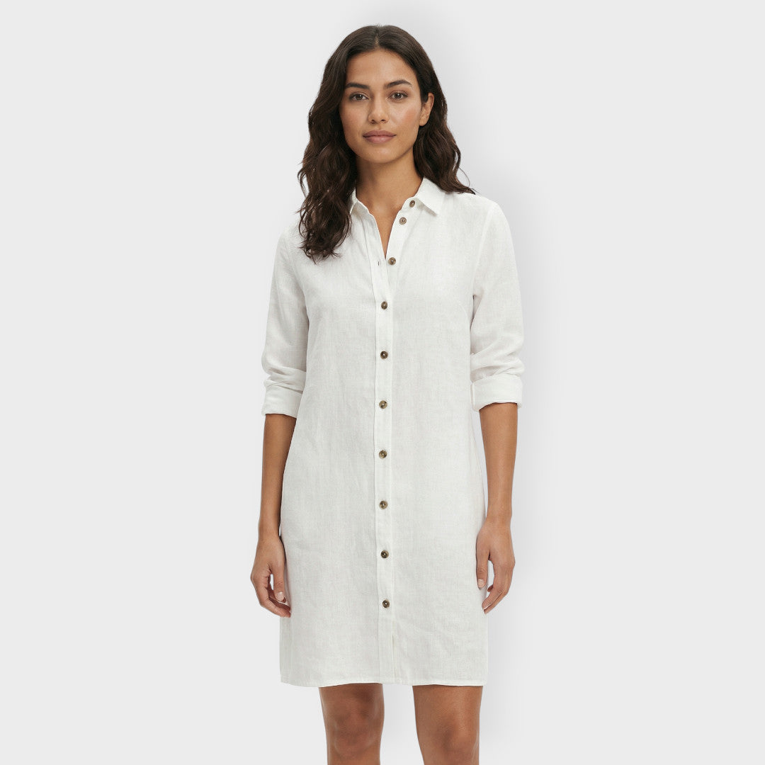 Vestido Camisero Blanco Mujer Botones
