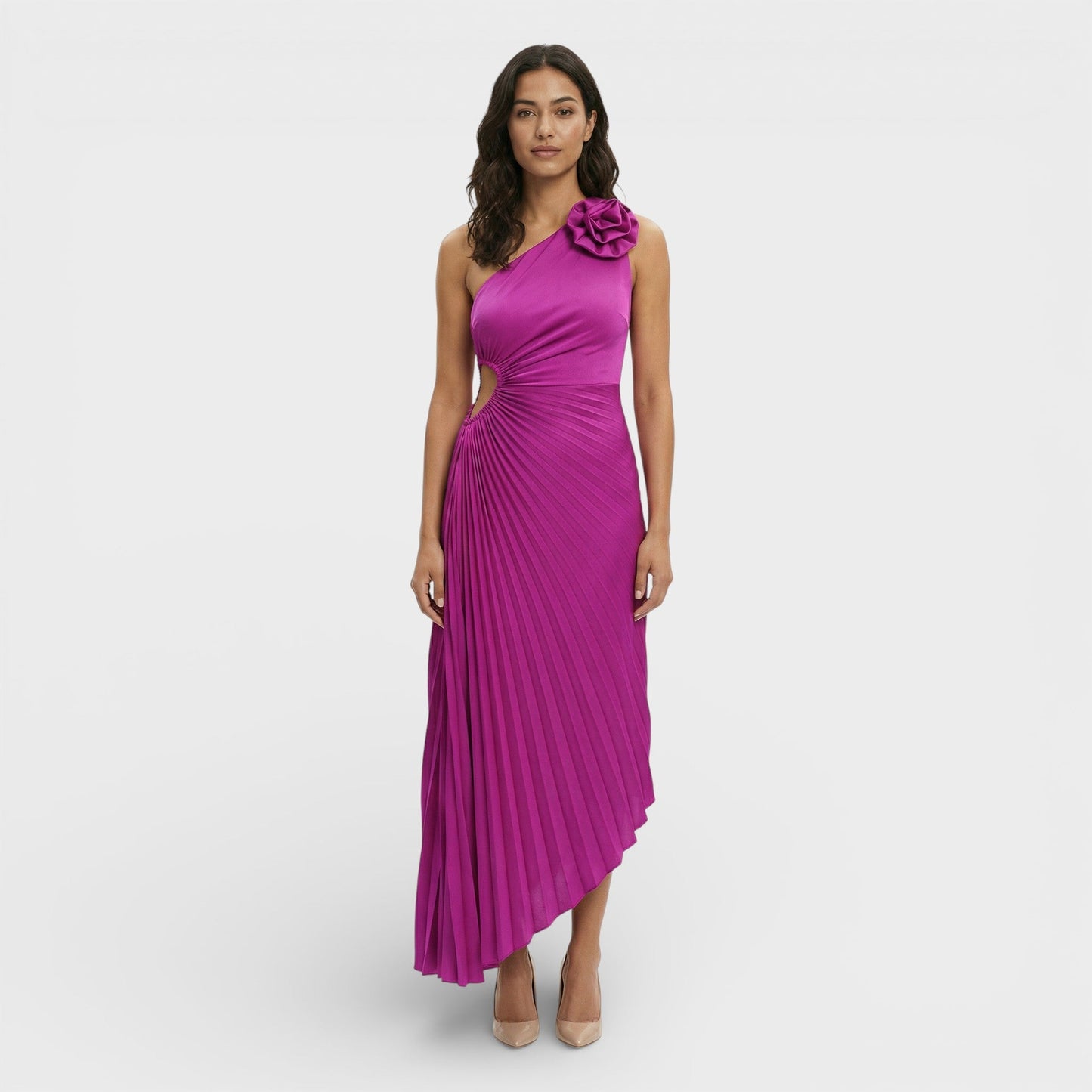 Vestido Maxi Plisado Un Hombro