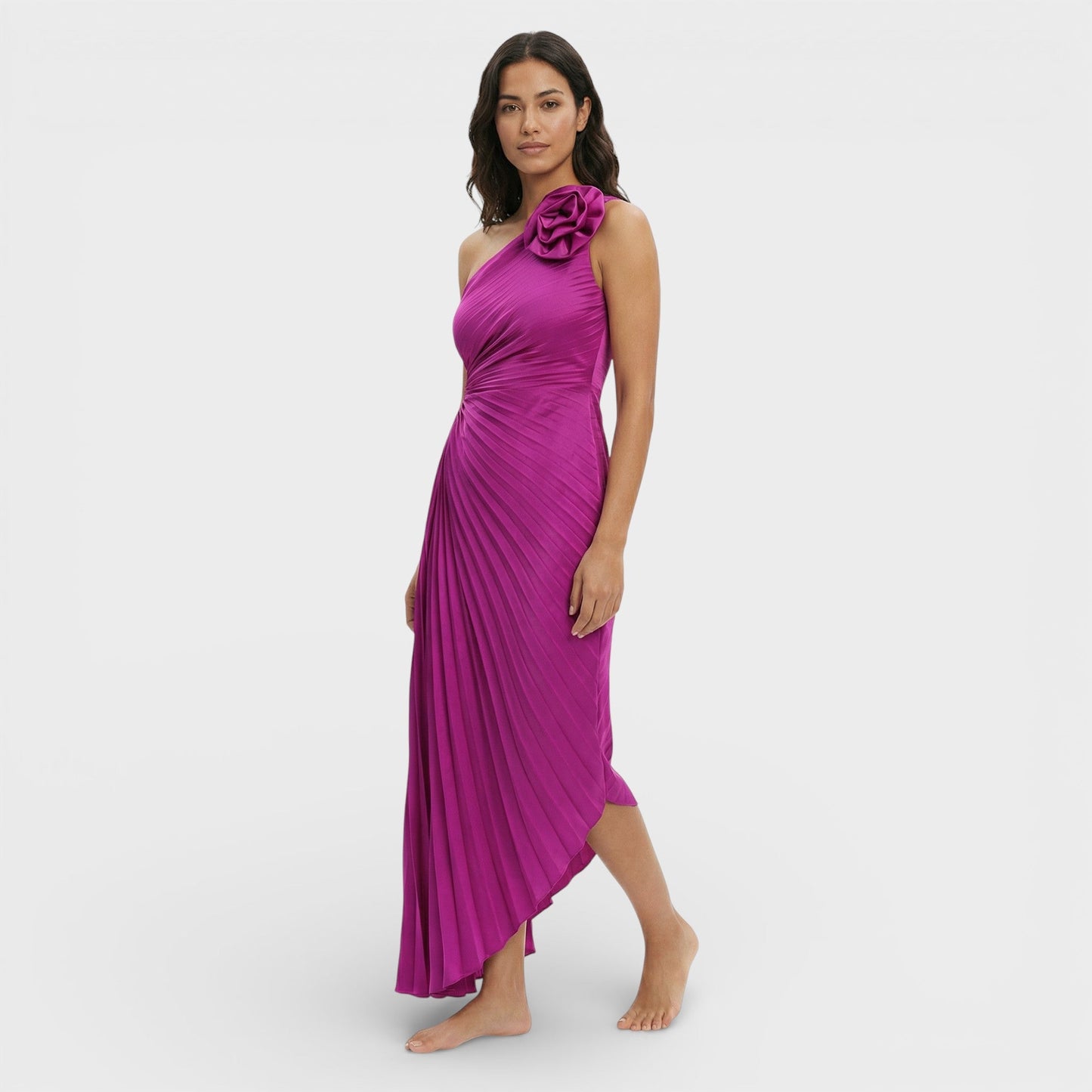 Vestido Maxi Plisado Un Hombro