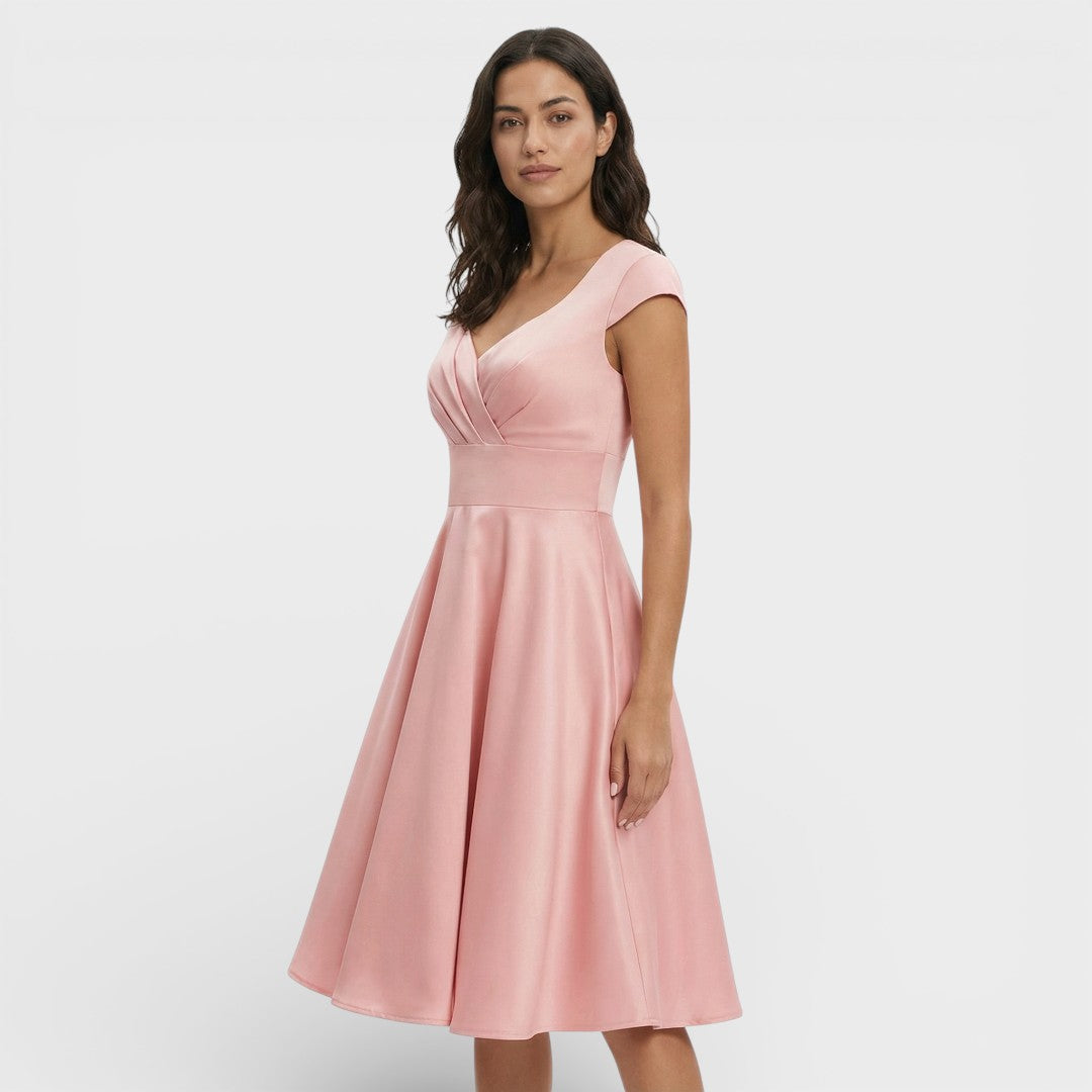 Vestido Midi Rosa Retro Cóctel
