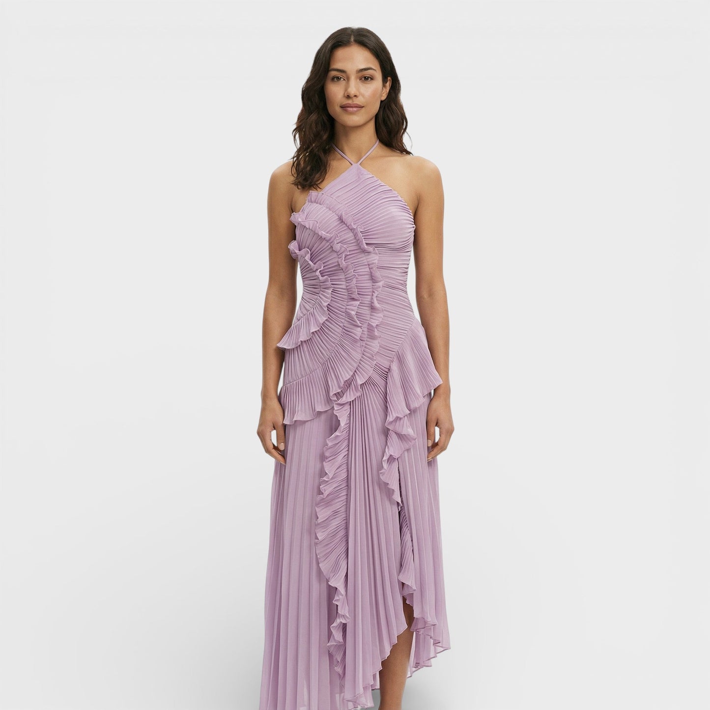 Vestido Largo Halter Plisado Mujer