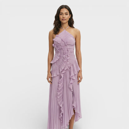 Vestido Largo Halter Plisado Mujer