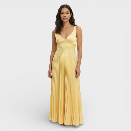 Vestido Maxi Plisado Escote Pico