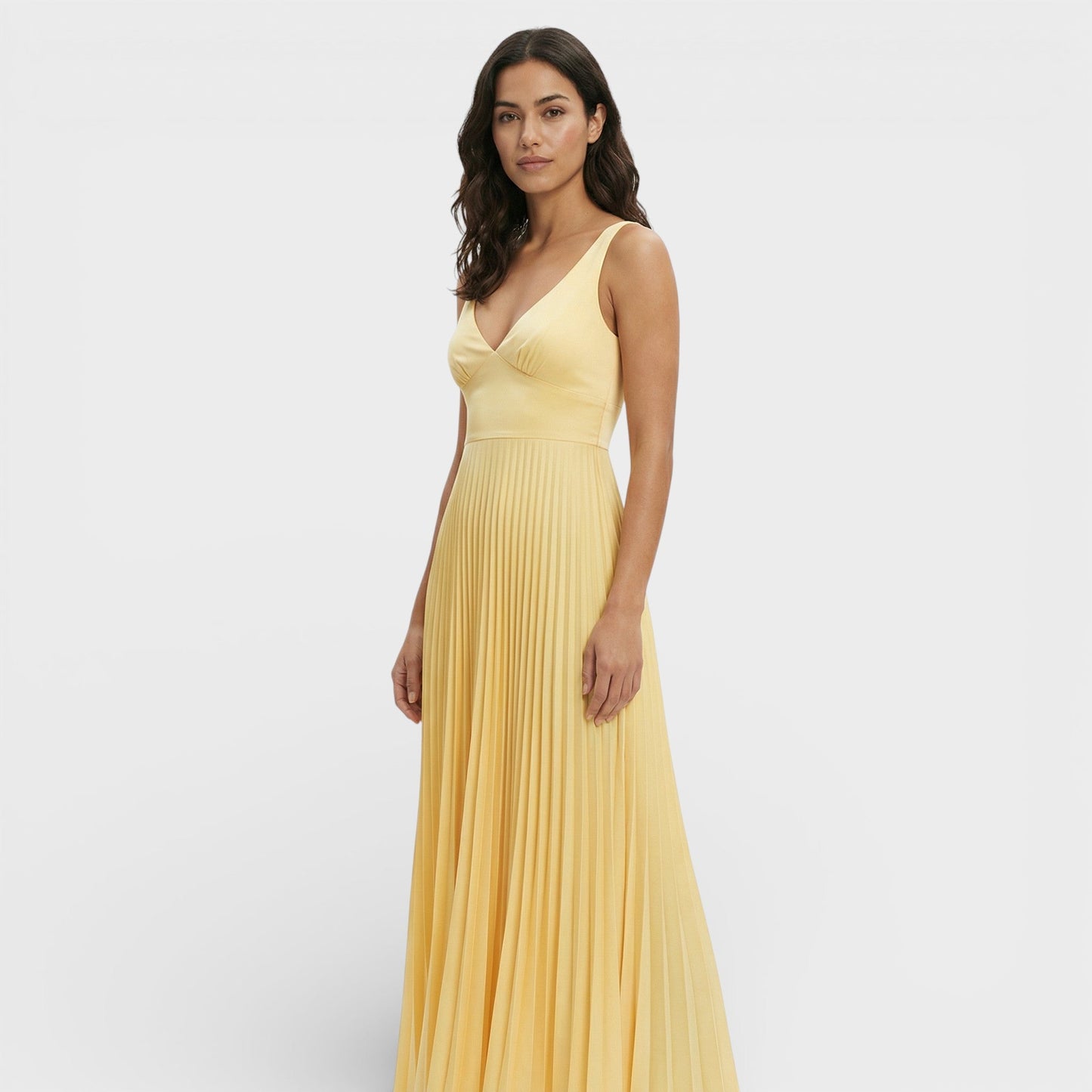 Vestido Maxi Plisado Escote Pico