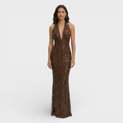 Vestido Largo Fiesta Halter Encaje