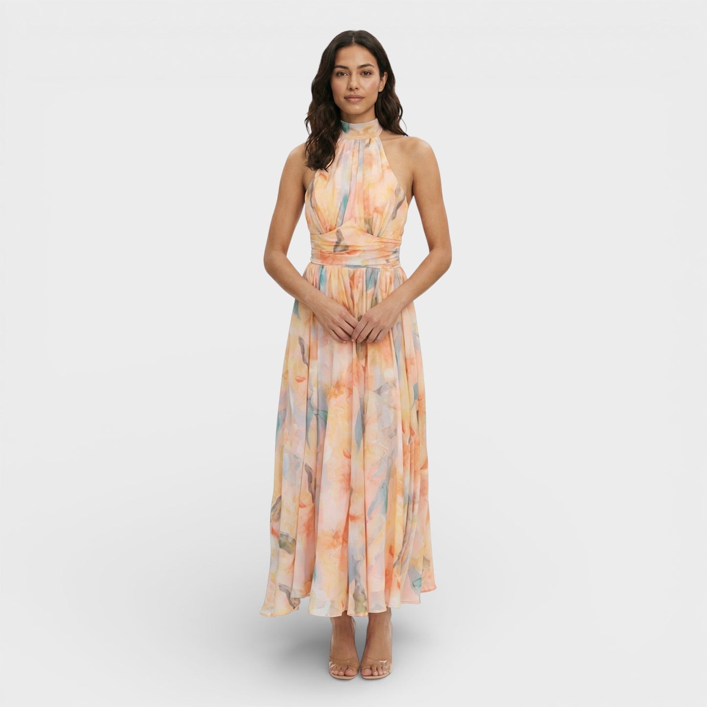 Vestido Maxi Estampado Acuarela Halter