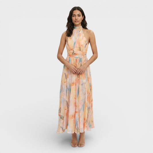 Vestido Maxi Estampado Acuarela Halter