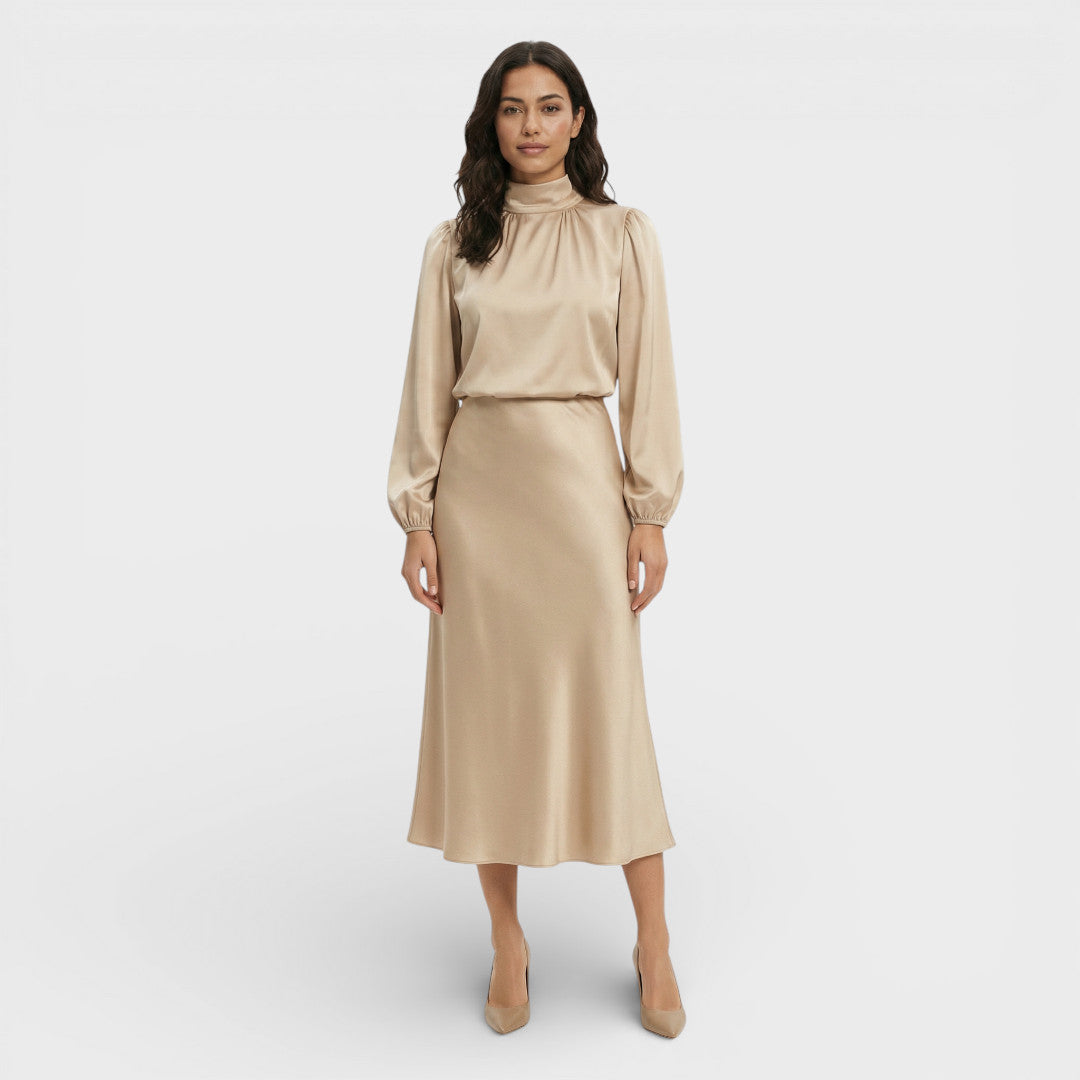 Vestido Midi Mujer Cuello Alto