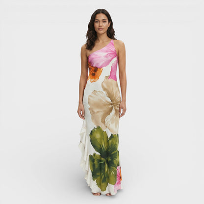Vestido Largo Mujer Un Hombro Estampado