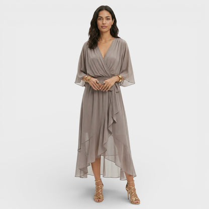 Vestido Escote Pico Mujer Elegante