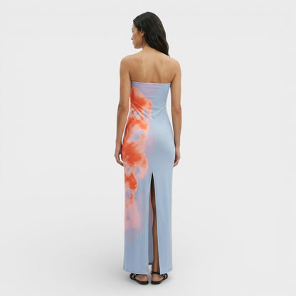 Vestido Maxi Strapless Estampado Mujer