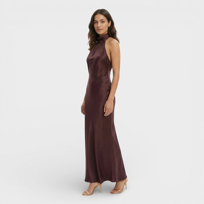 Vestido Maxi Satén Halter Mujer