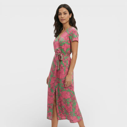 Vestido Midi Cruzado Floral Mujer