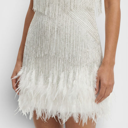 Vestido Mini Con Plumas Glamour