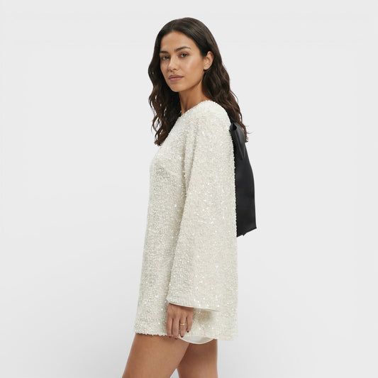 Vestido Mini Lentejuelas Lazo Satén